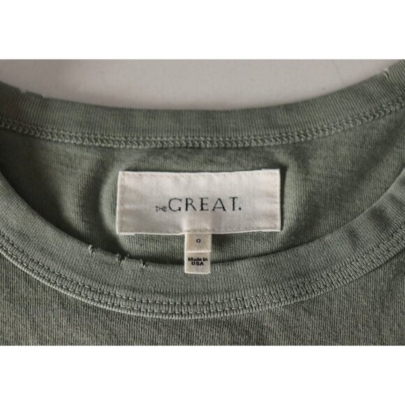 THE GREAT. Women's Size 0 XS Pistachio Green T-Shirt Distressed S/S Cotton Top - Picture 3 of 8